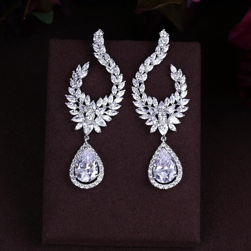 Brinco Noiva Pedra Zirconia Prata Festa Gota Luxo Grande