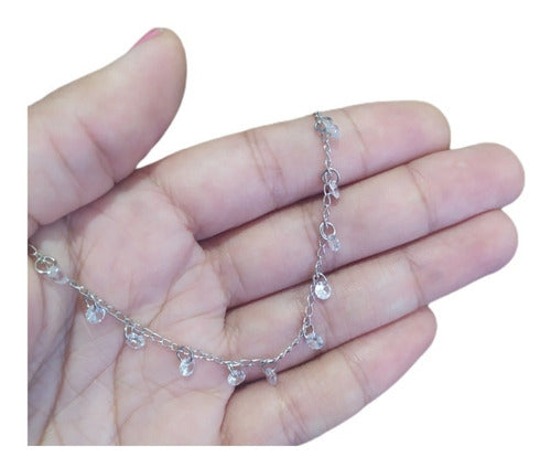 Pulseira Com Pingentes Pedra Zirconia Folheada A Ródio Prata