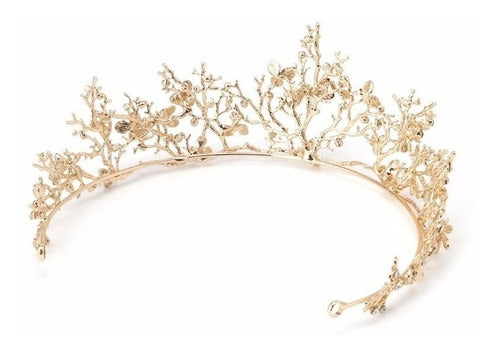 Coroa Cabelo Noiva Strass Dourada Debutante 15 Anos