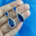Brinco Pedra Zirconia Prata Festa Gota Azul Debutante Madrin
