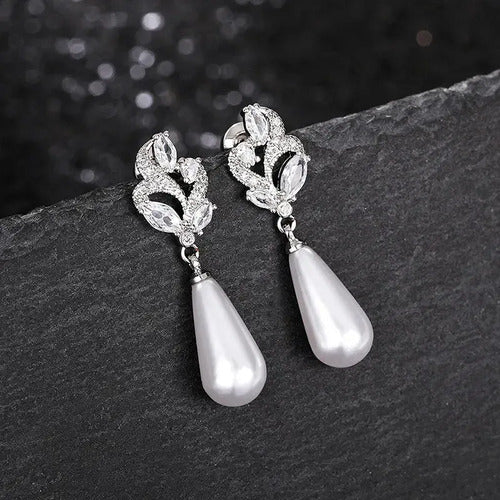 Brinco Pérola E Zirconia Noiva Pequeno Delicado Prata Br-148 Prateado