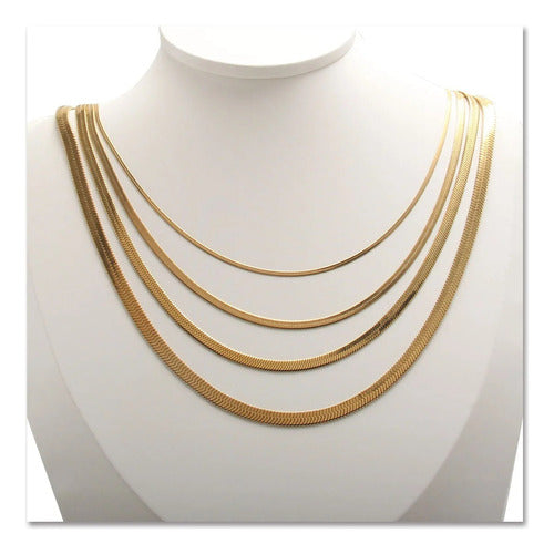 Colar Fita Laminado Pele De Cobra Prata Aço Inoxidável 4 Mm