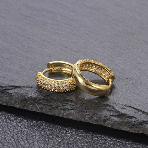 Brinco Argola Pedra Zirconia Dourado F. Ouro 18k  12 Mm
