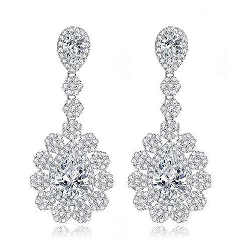 Brinco Noiva Pedra Zirconia Prata Festa Debutante Luxo