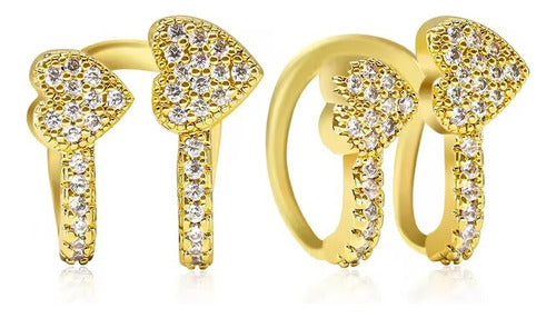 Piercing De Argola Duplo Falso Fake Dourado Coração Zirconia