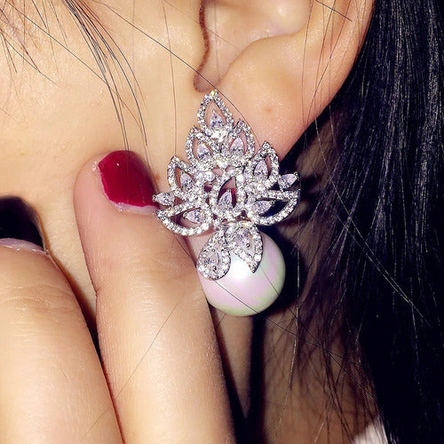 Brinco Noiva Zirconia Perola Pendurado Dourado Rosê Festa