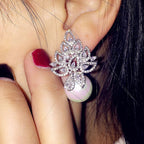 Brinco Noiva Zirconia Perola Pendurado Dourado Rosê Festa