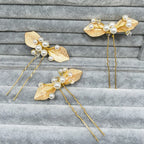 6 Arranjos Enfeite Aplique Dourado Cabelo Noiva Perola Dama