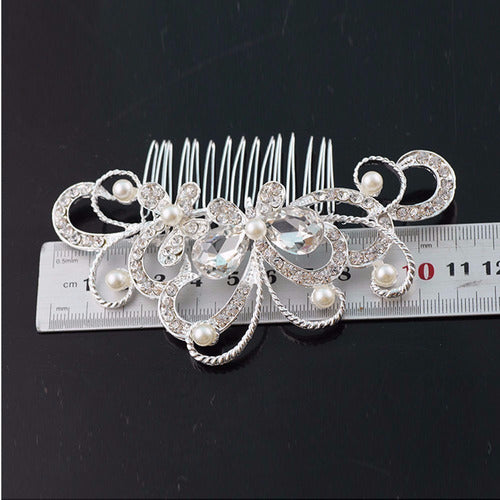 Arranjo Enfeite Cabelo Noiva Strass Perola Prata Debutante