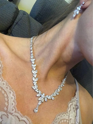 Colar E Brinco Noiva Zircônia Dourado Festa Debutante Luxo