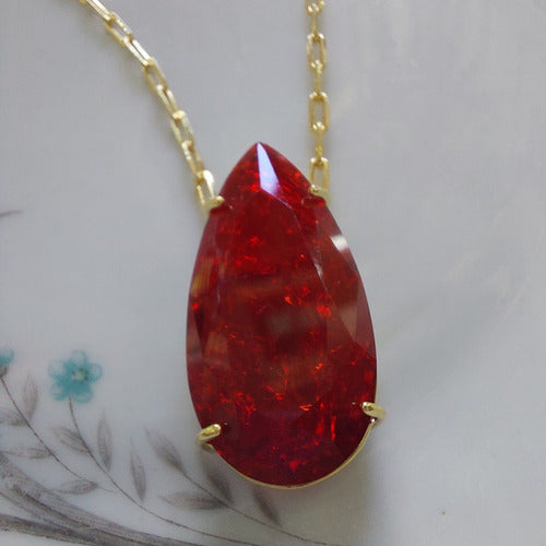 Colar Tiffan Zirconia Craquelada Vermelho Gota Semijoia
