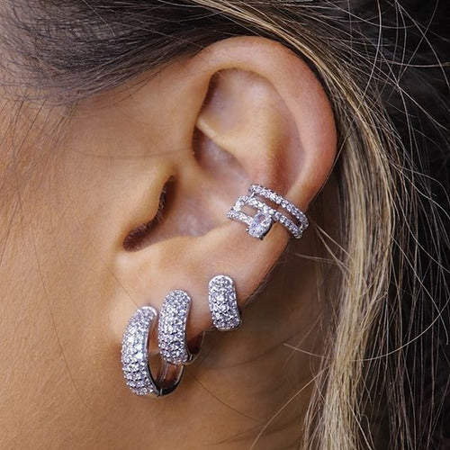 Brinco Argola Pedra Zirconia Prata Pequeno 8 Mm