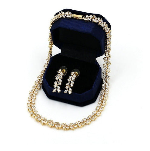 Conjunto Colar E Brinco Noiva Zircônia Prata Festa Debutante