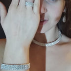 Conjunto Colar Chocker Pulseira Brinco Anel Noiva Strass