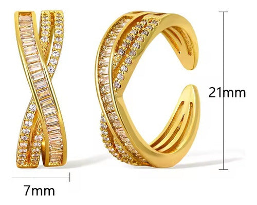 Anel Pedra Zirconia Festa Dourado Ajustável Folheado Luxo