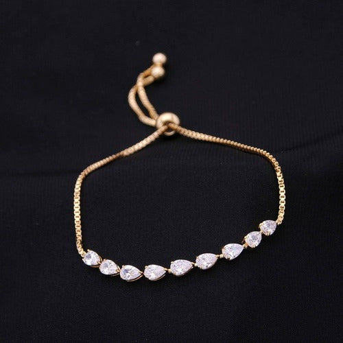 Pulseira Bracelete Dourada Com Zircônia Noiva Debutante Gota