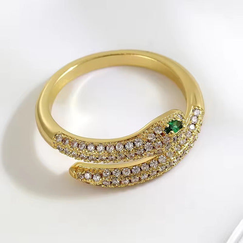 Anel Pedra Zirconia Festa Dourado Ajustável Folheado Cobra