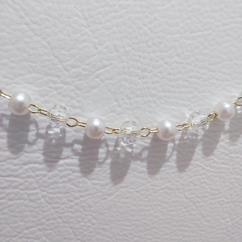 Maxi Colar Com Pérola E Cristais F. Ouro 18k 70 Cm Longo