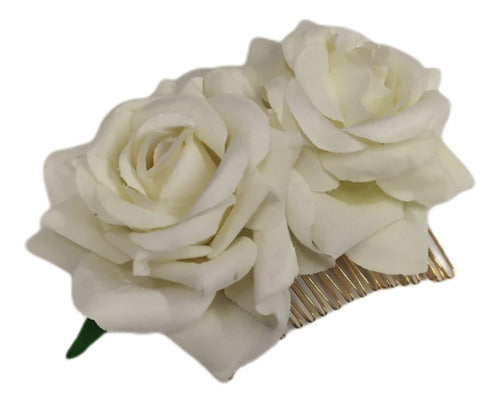 Enfeite Arranjo Cabelo Noiva Flor Dupla Tecido Rosa Vermelha