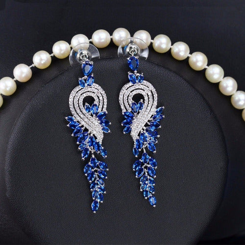 Brinco Noiva Zirconia Dourado Festa Formatura Madrinha Azul