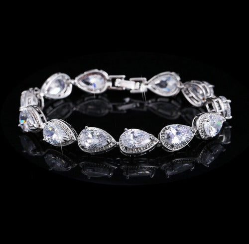 Pulseira Bracelete Dourada Com Zircônia Noiva Debutante Gota