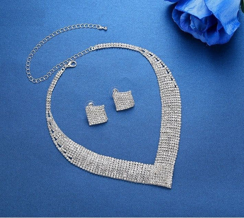 Conjunto Strass Colar Brinco Noiva Prata Debutante Madrinha