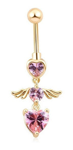 Piercing De Umbigo Dourado Zirconia Coração Pendurado Ouro