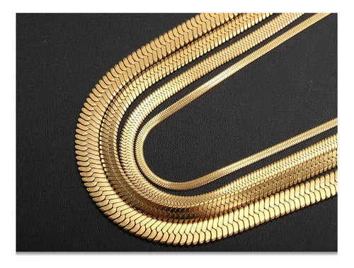 Colar Fita Laminado Pele De Cobra Prata Aço Inoxidável 4 Mm