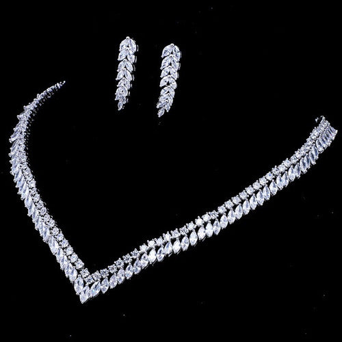 Conjunto Colar E Brinco Noiva Zircônia Prata Festa Debutante