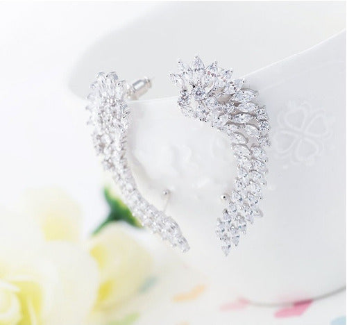 Brinco Ear Cuff Noiva Pedra Zirconia Prata Festa Debutante