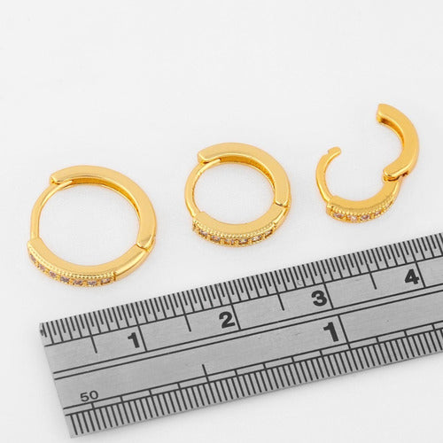 Trio Brinco Argola Pedra Zircônia F Ouro Garantia 8 10 12 Mm