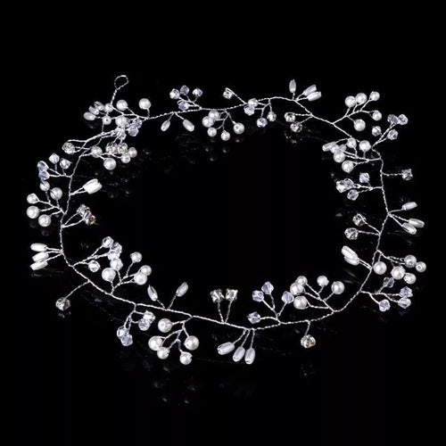 Tiara Arranjo Cabelo Noiva Pérola Fio Strass Dourado Prata
