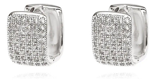 Brinco Argola Pedra Zirconia Prata Unissex Antialérgico