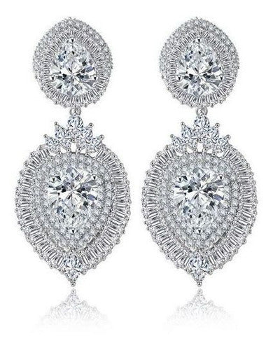 Brinco Noiva Pedra Zirconia Prata Debutante Pendurado Gota