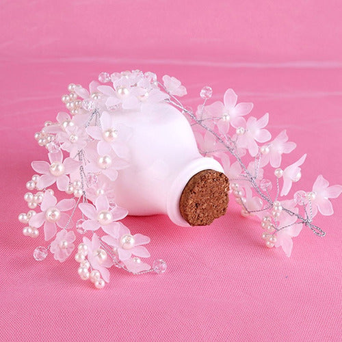 Enfeite Arranjo Tiara Cabelo Noiva Perola Cristal Prata