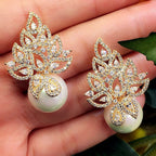 Brinco Noiva Zirconia Perola Pendurado Dourado Rosê Festa