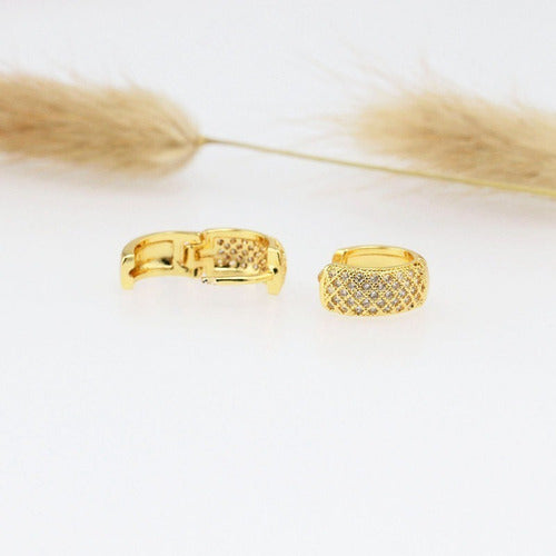 Brinco Argola Pedra Zircônia Dourado Folheado Ouro 18k 6 Mm