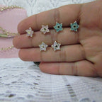 Brinco Flor Zirconia Pequeno Dourado Prata Rosa Verde F Ouro