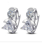 Brinco Argola Anjinho Pedra De Zircônia Prata 8 Mm Clicker