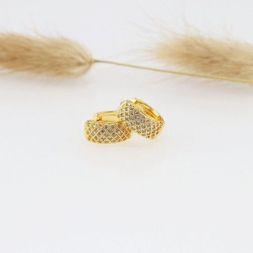 Brinco Argola Pedra Zircônia Dourado Folheado Ouro 18k 6 Mm