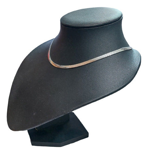 Colar Fita Laminado Pele De Cobra Prata Aço Inoxidável 4 Mm