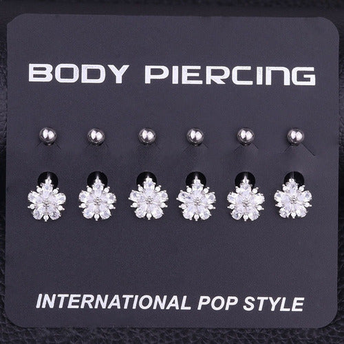 Piercing De Umbigo Prata Flor Zirconia Pequeno Aço 316