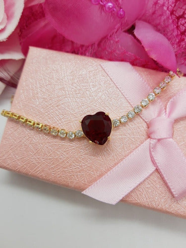 Colar Chocker Zirconia Coração Vermelho Preto Branco Riviera