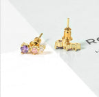 Brinco Ear Cuff Pedra Zirconia Dourado Infantil Pequeno Rosa