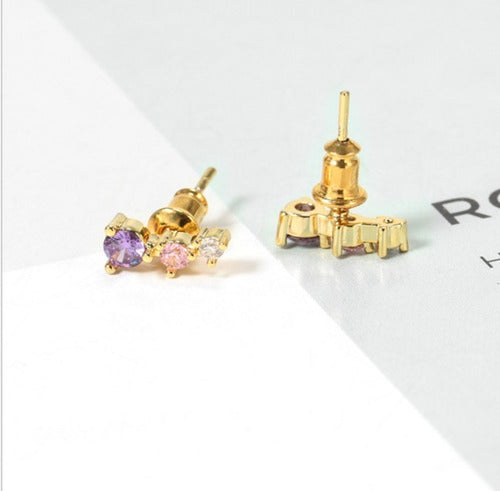 Brinco Ear Cuff Pedra Zirconia Dourado Infantil Pequeno Rosa