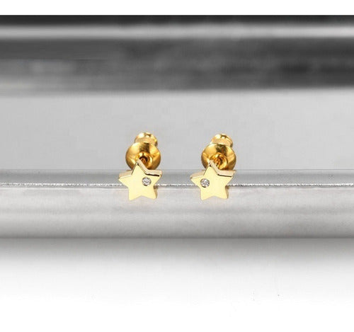 Brinco Pedra Zirconia Estrela 2 Furo Daminha Infantil 5 Mm