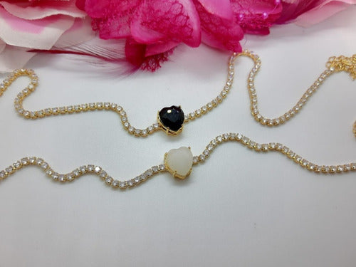 Colar Chocker Zirconia Coração Vermelho Preto Branco Riviera