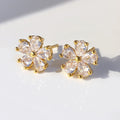 Brinco Flor Pedra Zirconia Pequeno Dourado Prata Banhado