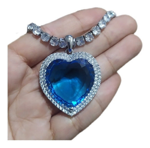Colar Pedra Zirconia Coração Grande Titanic Verde Azul Luxo