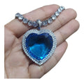 Colar Pedra Zirconia Coração Grande Titanic Verde Azul Luxo